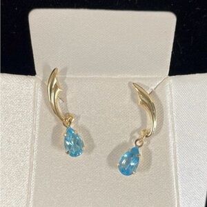 Elegant 14K Gold Blue Topaz Teardrop Earrings